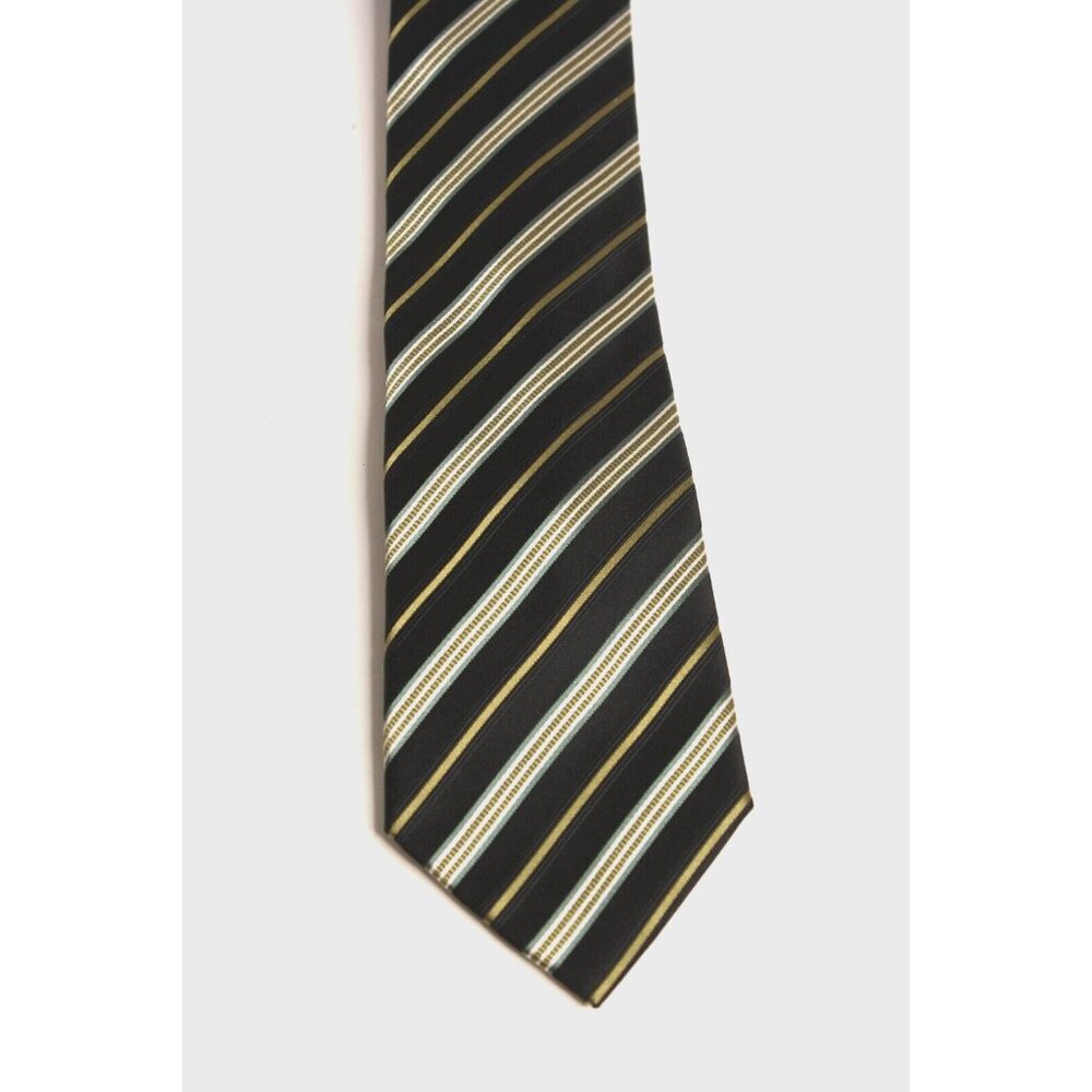 Geoffrey Beene Men's Silk Tie Black With Green & White Stripes